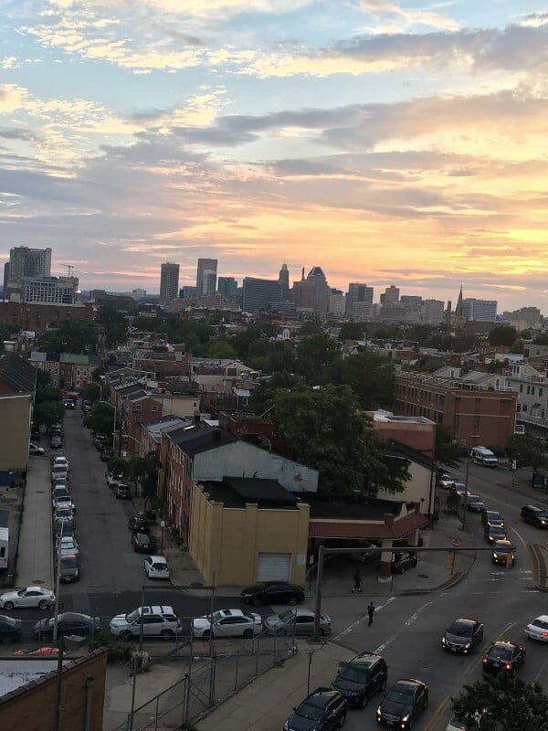 Commercial buildings overview in the sunset