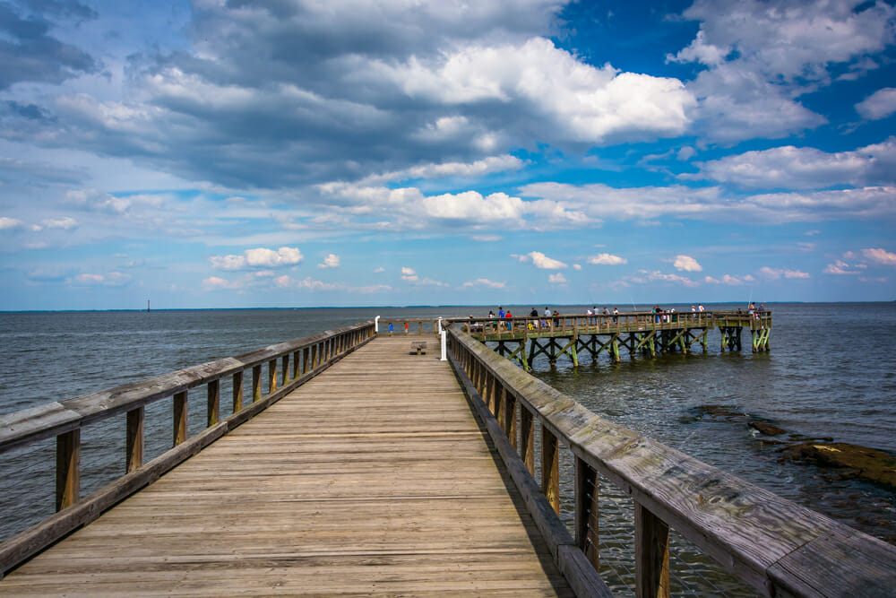 Pier in the Chesapeake Bay at Downs Park, in Pasadena, Maryland. Pier in the Chesapeake Bay