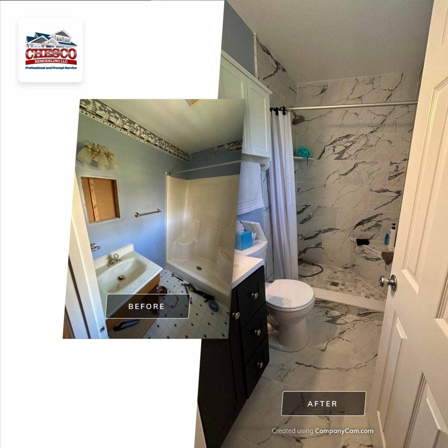 Before and after of a bathroom remodel