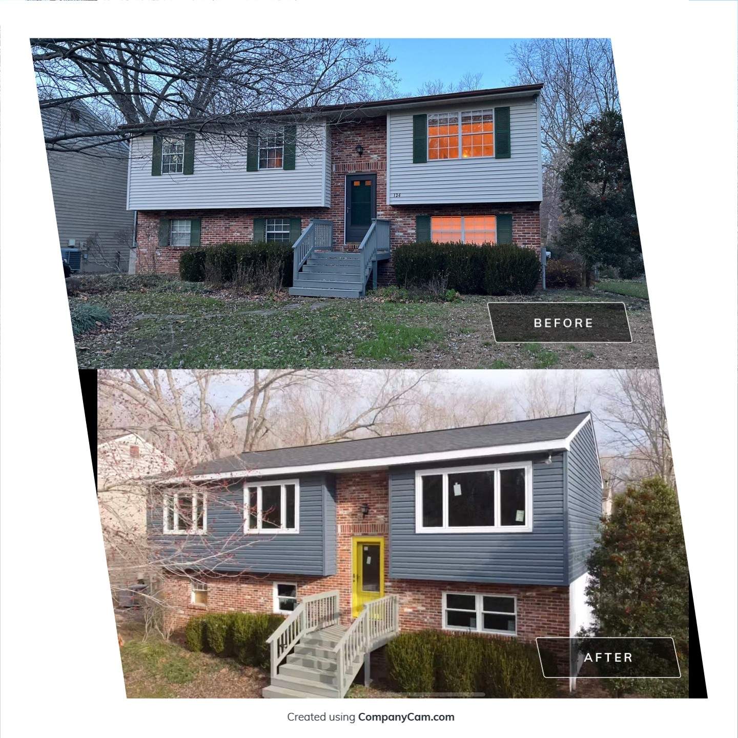 Before and After picture of siding replacement job